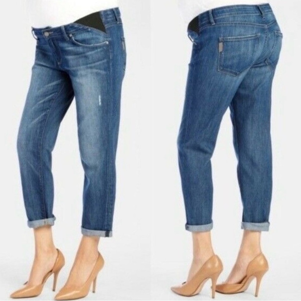 Paige Women’s Jeans Jimmy Jimmy Crop Maternity Distressed Penelope Blue Size 25